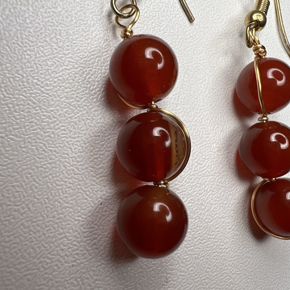 Natural Red Agate or Carnelien Dangle Drop Earrings
